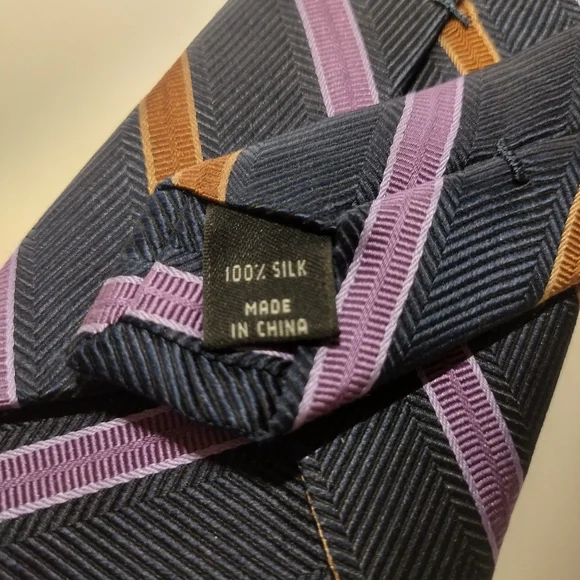 Jos. A. Bank Classic Striped Tie in Navy, Lavender, and Orange - Picture 4 of 5